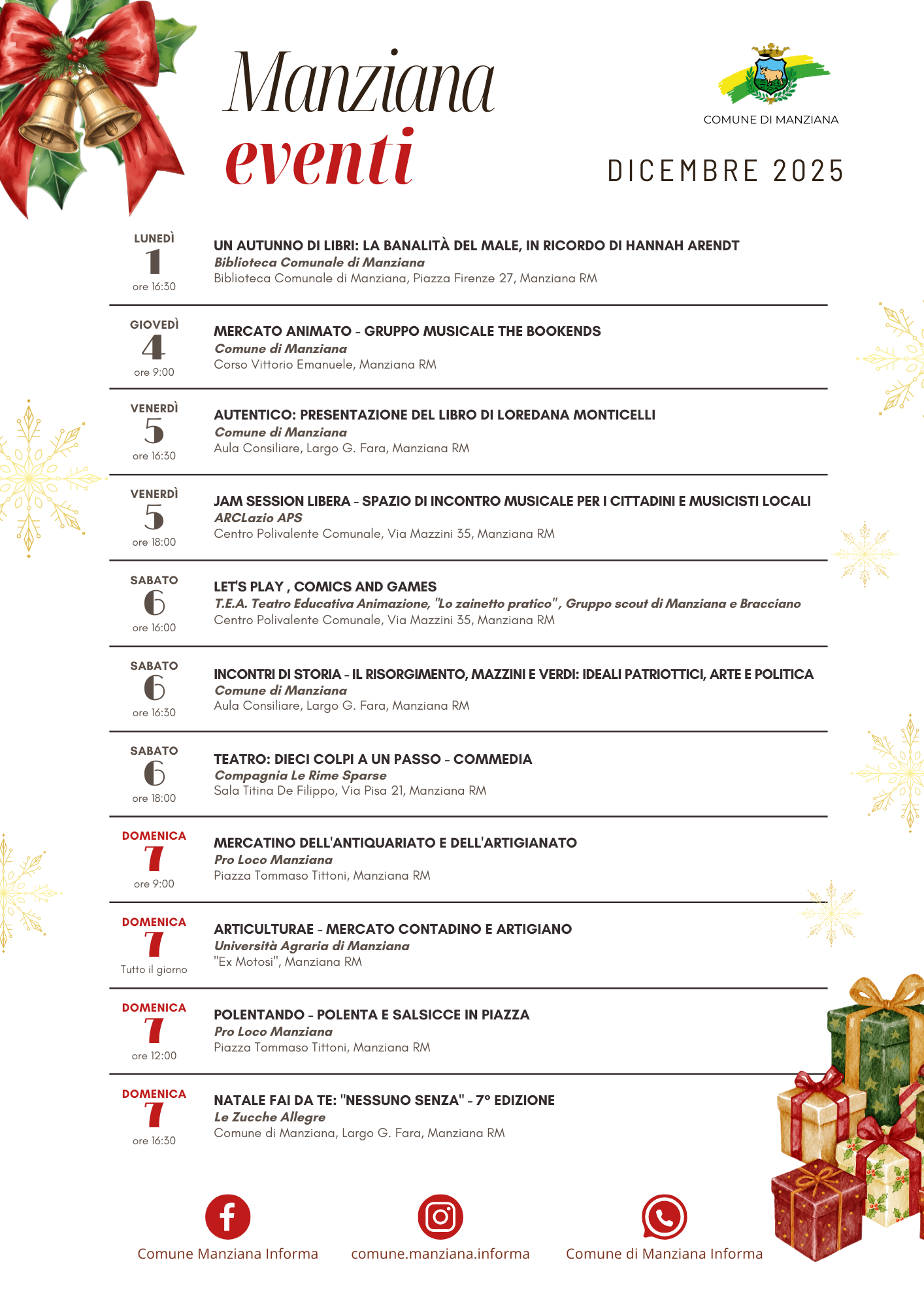 Eventi dicembre 2025 - Settimana 1