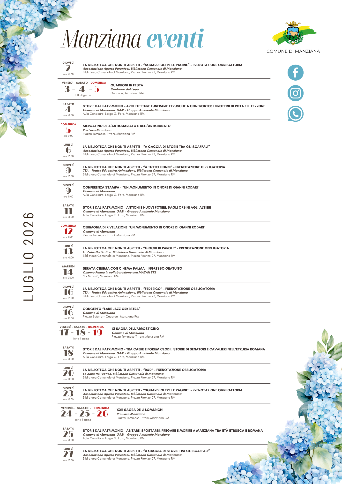 Eventi luglio 2026